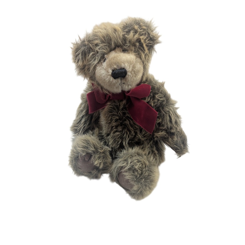 Bath & Body Works Aspen Teddy Bear Brown Shaggy Plush red  Bow 10 inch